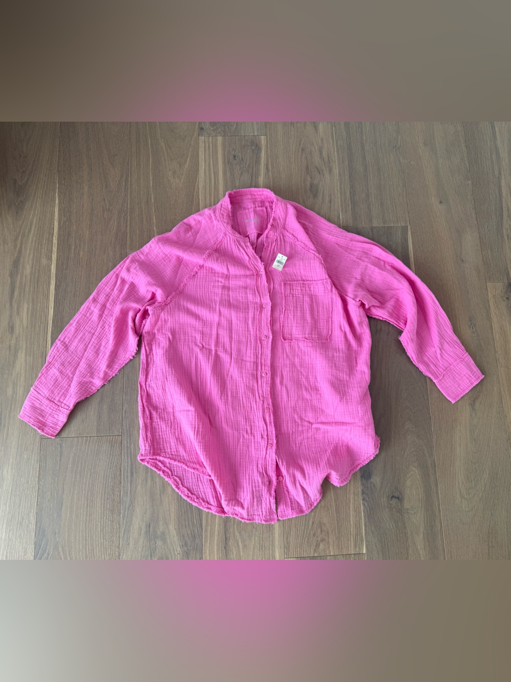 Aerie Pink Oversized Gauzy Cotton Long Cover Up Button Front Shirt -Size S - NWT